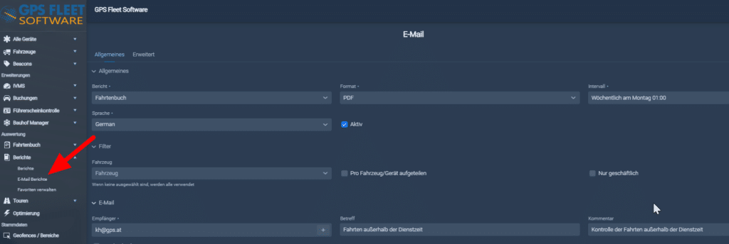 GPS Fleet Software: Fahrtenbuch automatisch zusenden lassen